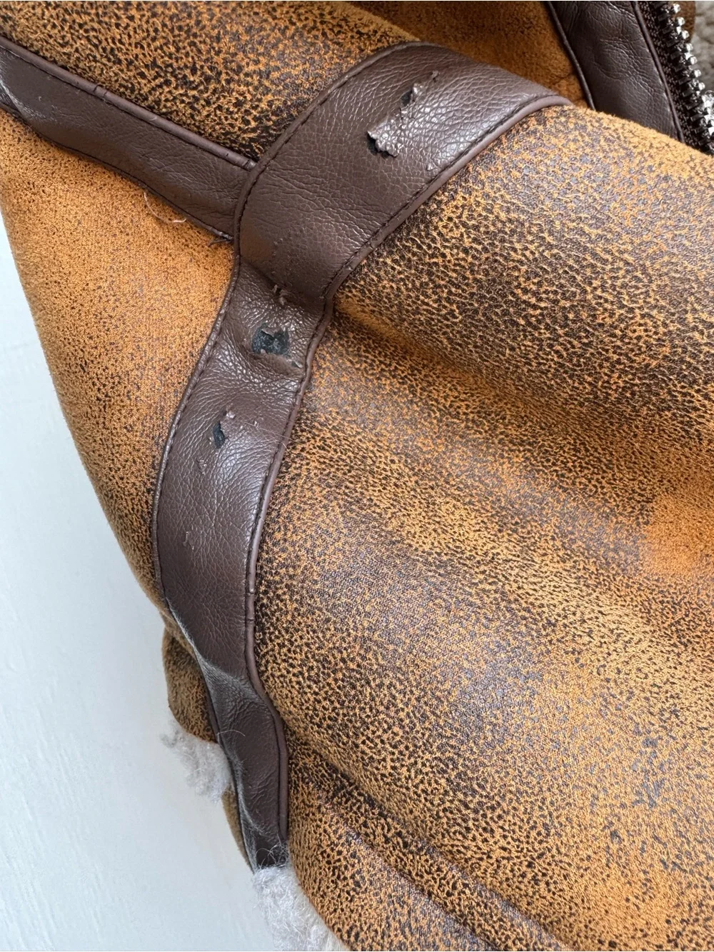 Stand Studio Brown Leather Aviator Jacket with Cream Shearling